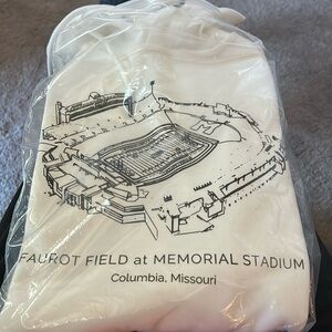 New White XL hooded sweatshirt with Faurot Field at Memorial Stadium.